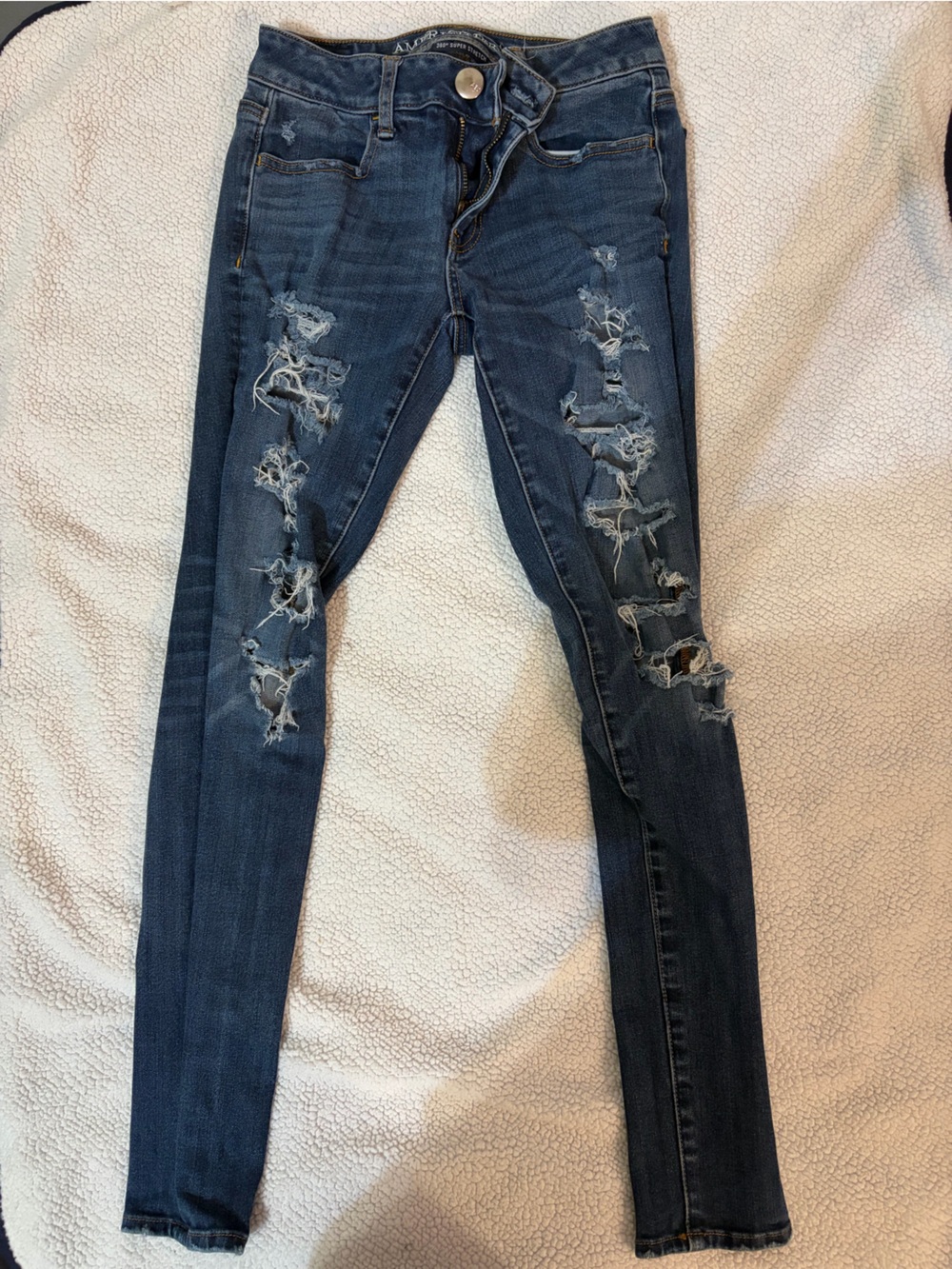 American Eagle Outfitters Dark Blue Ripped Skinny Jeans
